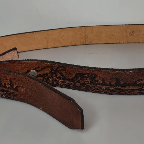 MONTANA SILVERSMITHS western leather belt Grandpa embossed buckle removable - Picture 9 of 12